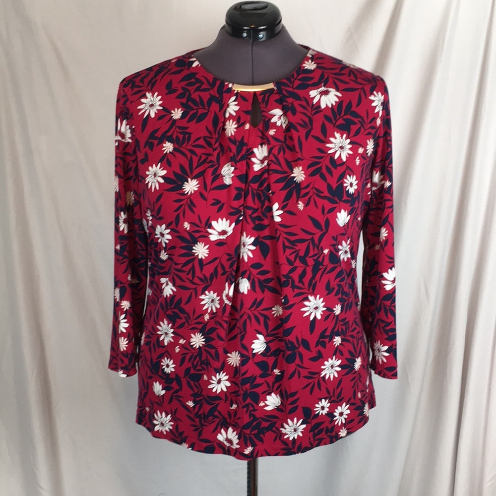 Women's Liz Claiborne Career Long Sleeve Stretchy Floral Blouse Plus Size XXL